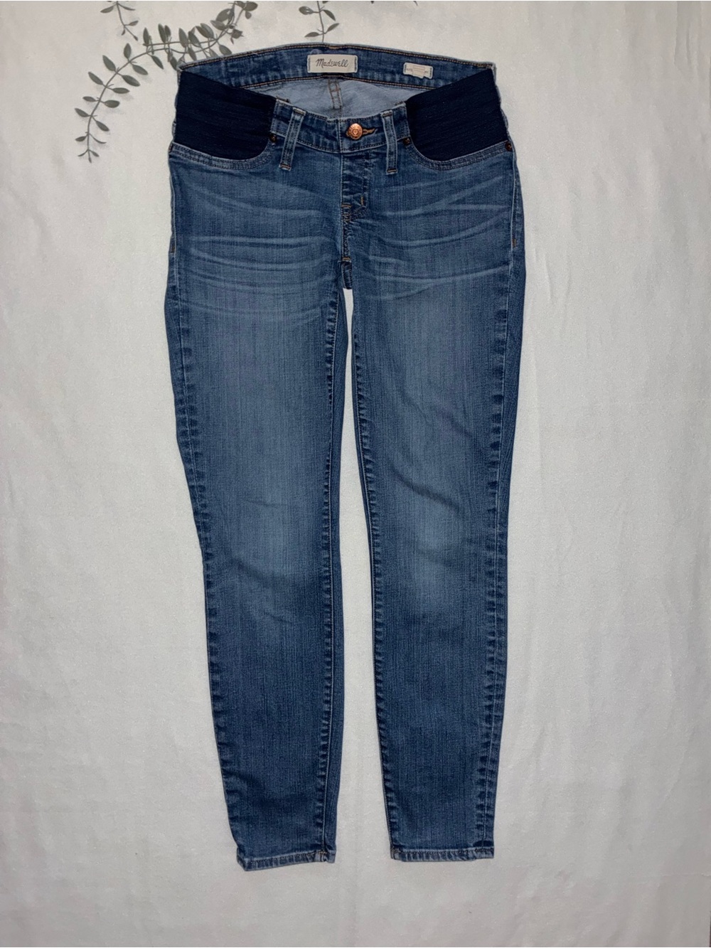 Madewell Blue Maternity Skinny Jeans with Black Stretch Panels